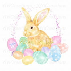 Easter Charm Clipart, Spring Watercolor Bunny Painting, Rabbit and ...