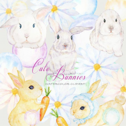 Watercolor Rabbit Clipart, Hand Drawn Easter Bunny Illustration ...