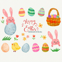 Happy Easter watercolor clipart rabbit clip art, bunny Easter Egg ...