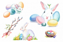 Easter bunny watercolor clipart set ~ Illustrations ~ Creative Market