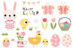 Cute Easter clipart set, Easter bunny clipart, Basket, peeps, eggs ...