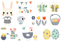 Cute Easter clipart set, Happy Easter design elements, Spring clip ...