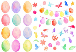 Easter Clip Art, watercolor pastel color Easter eggs & Easter ...