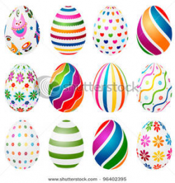 Colorful Decorated Easter Eggs - Clipart