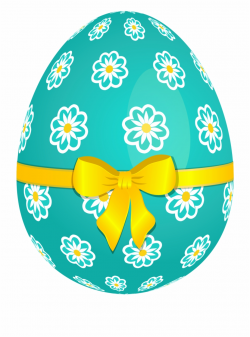 Clip Art Sky Blue Easter Egg With Flowers And Yellow - Transparent ...