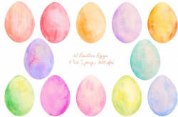 Easter Clip Art, watercolor pastel color Easter eggs & Easter ...