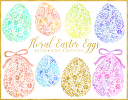 Floral Watercolor Easter Egg Clipart, Gold Easter Egg- 18 PNGs. | TpT