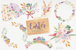 Easter Egg HUGE Bunny Watercolor Floral Spring Clipart Kit