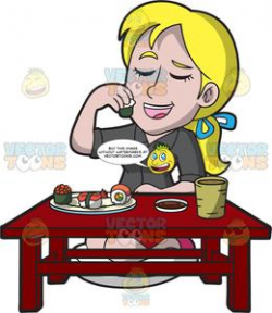 A Woman Eating Delicious Sushi