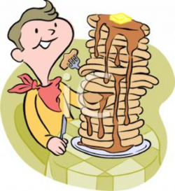 Clipart Image: A Hungry Man Eating From a Large Stack of ...