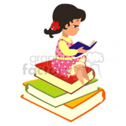 A Little Girl Reading a Book on a Stack of Books clipart. Royalty-free  clipart # 139286