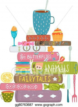 Vector Art - Tea drinking eating pastry and reading books ...