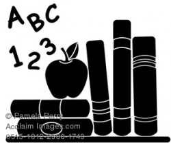 Clip Art Image of School Books With an Apple for Teacher in ...