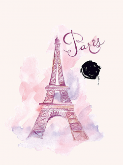Vector Watercolor Ink Tour Eiffel Tower Background, Pink, Purple ...