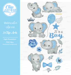 Blue gray its a boy elephant clipart crown star baby blue clipart 7da