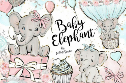Baby Elephant clipart, Baby boy baby girl clipart, birthday
