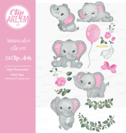 Pink Gray girl elephant clipart peanut clipart 5da by adlydesigns