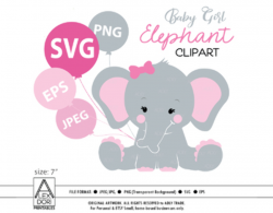 Elephant Gir SVG, vector clip art, baby girl elephant for baby shower