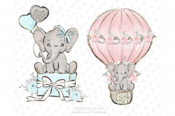 Baby Elephant clipart, Baby boy baby girl clipart, birthday