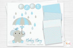 Baby Elephant Clipart, Elephant Clipart, Baby Clip art, Baby Shower ...