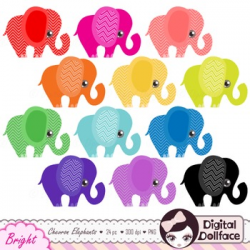 Chevron Elephant Clipart / Colorful Elephant Clip Art by Digital ...