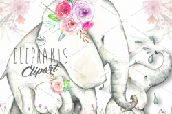Elephants Clip Art Water colour