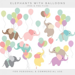Nursery clipart - baby elephant clip art balloon elephants whimsical