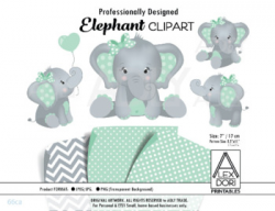 Mint Baby Elephant Polka-dot Nursery Clipart by adlydesigns | TpT