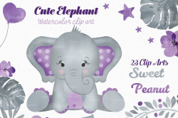 Purple gray peanut elephant clipart ~ Illustrations ~ Creative Market