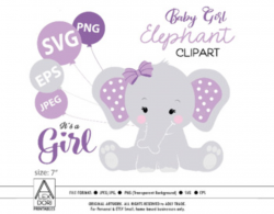 Purple Elephant SVG, clip art, girl peanut purple baby shower, cute little  baby
