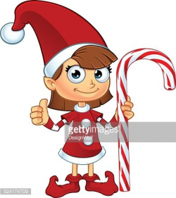 Girl Elf IN Red Holding Candy Cane premium clipart - ClipartLogo.com