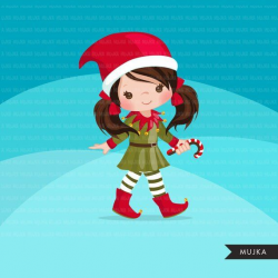 Christmas Elf Clipart. Cute noel illustration, elves with candy cane ...