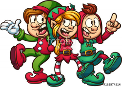 Cartoon singing Christmas elves. Vector clip art illustration with ...