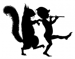 Elf black and white vintage clip art elf with squirrel silhouettes ...