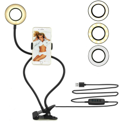 Jwxstore Selfie Ring Light with Cell Phone Holder Stand for Live Stream,  Youtube, Facebook and Makeup, LED Night Light Clamp on Lazy Bracket with ...