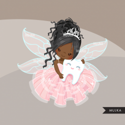 Tooth Fairy Clipart, cute fairy graphics African American, dark skin ...