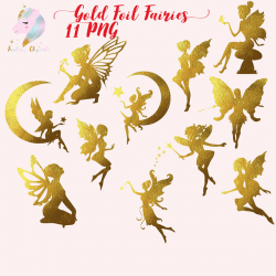 Gold Foil Fairies Clipart