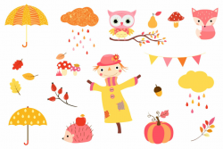 Cute fall clipart set, Kawaii autumn clip art, scarecrow, pumpkin By ...