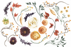 Create Your Own Fall Floral Wreath, Watercolor Fall Clipart, Autumn ...
