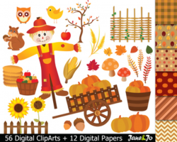 56 Fall Clipart Harvest Clip art Scarecrow Autumn Image leaves Paper  Background