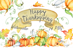 Thanksgiving pumpkins Fall watercolor Autumn clipart in Illustrations ...