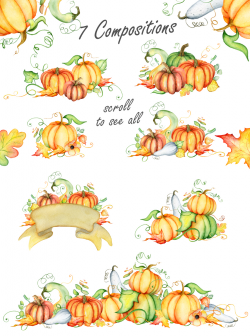 Thanksgiving pumpkins Fall watercolor Autumn clipart in ...