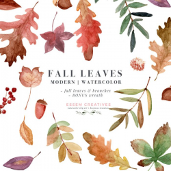 Watercolor Fall Leaves Clipart, Thanksgiving Fall Wedding Bridal Shower  Invitation Graphic with Transparent Background