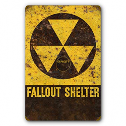 American Yesteryear Nuclear Fallout Shelter Tin Metal Steel Sign,  Reproduction of Old Rusted Vintage DOD Sign :: 11.5 x 17.5 inches [AYY026]