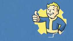 Boy with blue and yellow shirt logo, video games, Pip-Boy ...