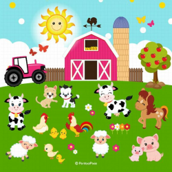 Farm animals clipart Farmer Girls clipart Farm clipart | Drawing ...