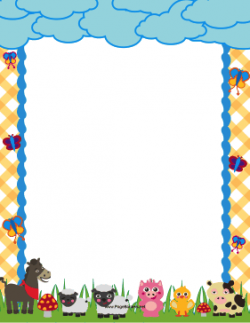 The cute farm in this printable nature border is populated by ...