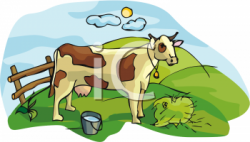 Clipart of a Cow On a Farm Beside a Pale of Milk - AnimalClipart.net