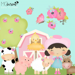 Farmer girl clipart, Farm Animals Clipart Set - farm, barn, farmyard ...