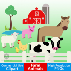Farm Animal Clipart, Cow Clipart, Horse Clipart, Chicken Clipart, Pig, Sheep